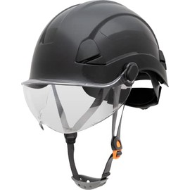 Honeywell Fibre Metal Safety Helmet with Visor, Hard Hat for Construction, Non-Vented, 4-point buckle chinstrap, 6-point ratchet suspension, Resistant to extreme temperatures, Black, FSH10011E