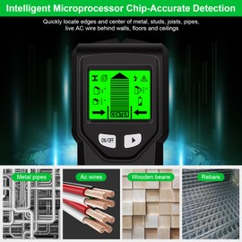 Stud Finder Wall Scanner - 5 in 1 Stud Finder Tool w/Microprocessor Chip and HD LCD Display, Stud Detector Beam Finders for the Center and Edge of Wood AC Wire Metal Studs Joist Pipe (Black Seaweed)