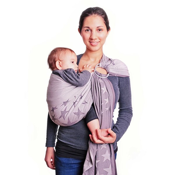 Hoppediz Ring-Sling, Porte-bébé pour les Nouveau-nés et Bébés, Écharpe de portage avec deux anneaux en aluminium, 0-36 mois, 3-20 kg, Los Angeles gris