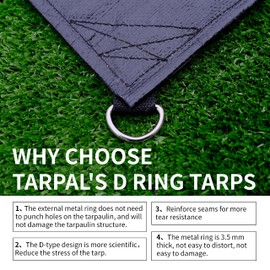 TARPAL Tarp 10x20 Feet Heavy Duty Tarps 14mil D-Ring Waterproof Tarp for Outdoors UV Protection Triangular Sewing Design Reinforced Corners and Edges（Black）