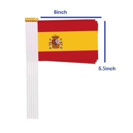 25 Packs Small Spain Flags on Handheld Stick，Miniature Spanish Flag for Outside,4x6 Inch Mini Hand Held Banner with Golden Topper,Patriotic Decorations
