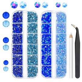 qiipii Blue Resin Rhinestones Bulk for Crafting 3mm 4mm 5mm Flatback Crystal Stones Non-Hotfix Light Blue Royal Blue Gems Diamonds Charms Supplies for Nails Eyes Face Makeup Crafts DIY Tumblers Bottle