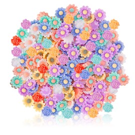 100 PCS Flower Resin Charms, Assorted Slime Charms Mini Resin Flower Flatback Cabochons Beads for DIY Scrapbooking Jewelry Making Craft Decorations (Daisy + Rose)