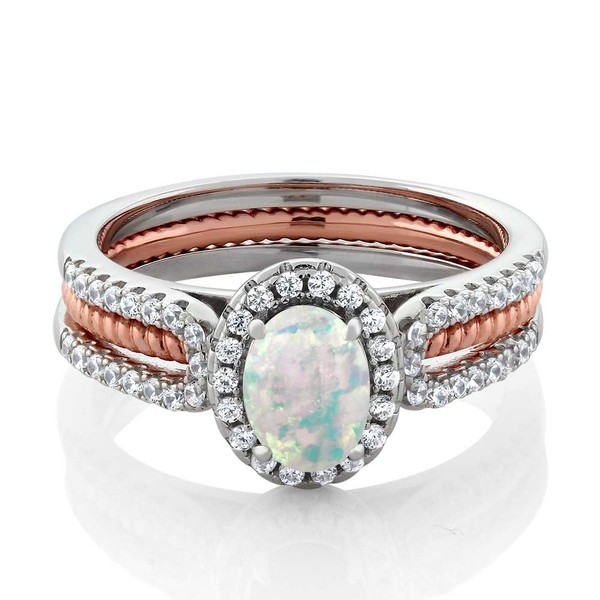 Gem Stone King 925 2-Tone Sterling Silver Simulated Opal Wedding