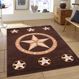 Champion Rugs Rustic Western Texas Star Pattern Geometric Revolving Stars Country Style Brown Area Rug (2 Feet X 3 Feet)