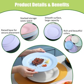 Incauca Set of 10 Wheat Straw Dinner Plates, 10 Inch Reusable Plastic Dessert Plates, Unbreakable Round Flat Serving Dish for Salad Appetizer Steak Pizza Pasta, Dishwasher Safe, Beige