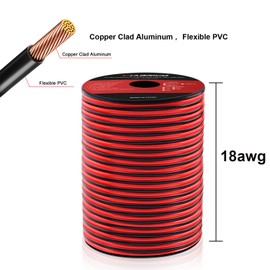 VIABRICO 18AWG 100FT Electrical Wire Cable 2 Conductors Red Black Cable Hookup LED Lighting Strips Flexible Wire Extension Cord 18 Gauge Copper Clad Aluminum Copper Wire 12V/24V DC Cable