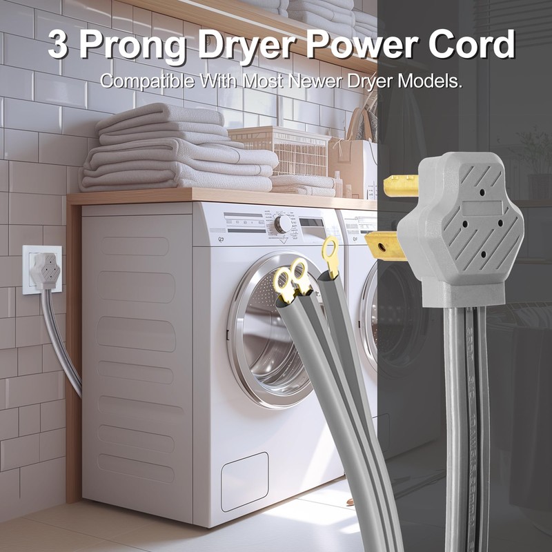 TOPDC 3 Prong Dryer Cord, 30 AMP Appliance Power Cord