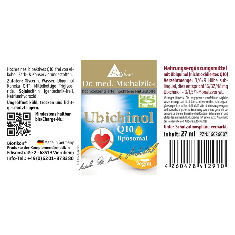 Ubiquinol Q10 liposomal Dr. Michalzik - better bioavailability - non-oxidised
