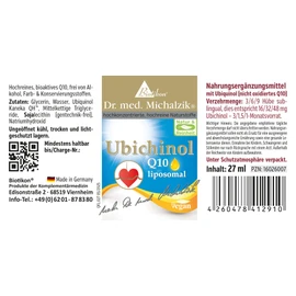 Ubiquinol Q10 liposomal Dr. Michalzik - better bioavailability - non-oxidised Q10 in micelles from phospholipids - no additives - from BIOTIKON