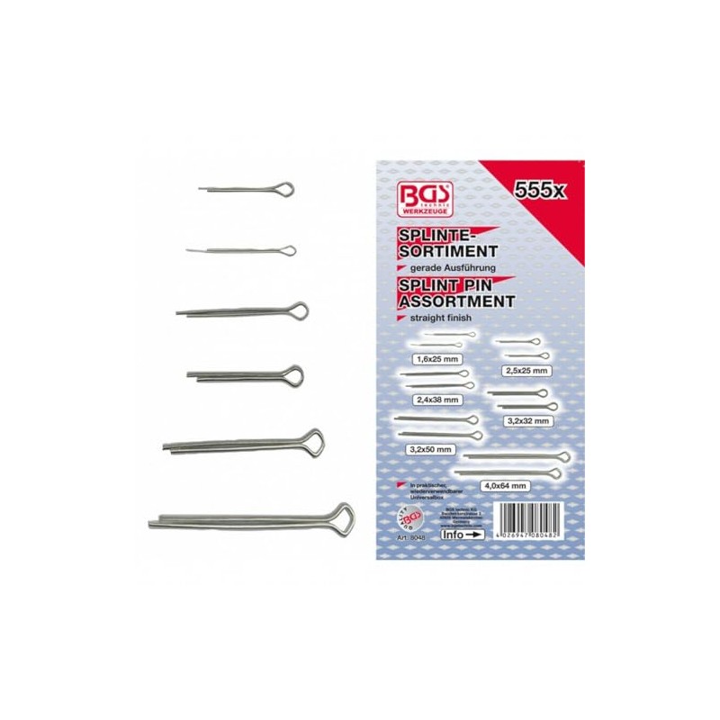 BGS Splint Pin Assortment - 555 Pieces BGS-8048