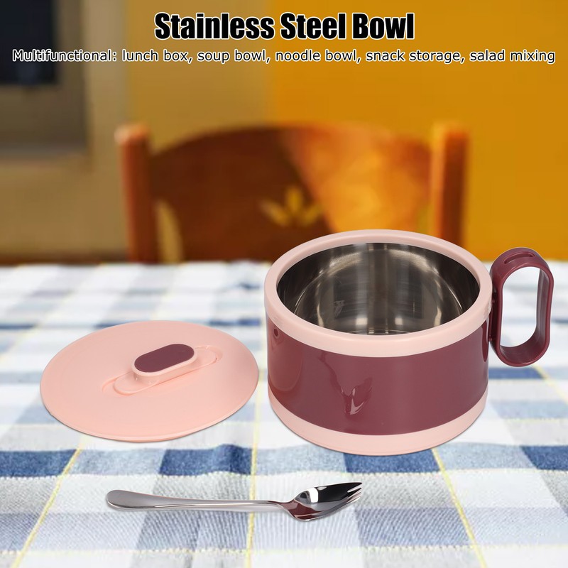 Stainless Steel Ramen Bowl Double Insulation Instant Noodle Bowl with