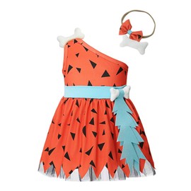 Lito Angels Flintstone Pebbles Fancy Dress Up Costume with Headband for Infant Baby Girls Age 3-6 Months, Orange (Tag Number 60)