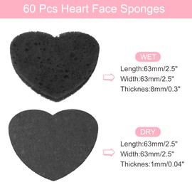 sourcing map 60 Count Compressed Facial Sponges Heart-Shaped Face Cleansing Sponges Pads for Daily Skincare Routines At home, Kitchen, Travel, Black