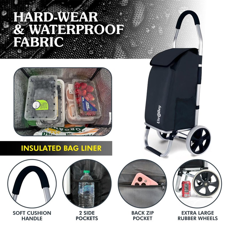 Ultra-Lightweight Foldable Grocery Cart with 40L Capacity, Soft Rolling Wheels,