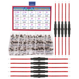 XFFCSEC 5x20 mm Fuse Holder Inline Screw Type with Wire Combo Kit:Provides Red Wire and 150PCS Fast Blow Glass Fuses 15Types:0.25A 0.5A 1A 1.5A 2A 2.5A 3A 4A 5A 6A 6.3A 7A 8A 10A 20A