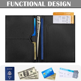 COSHAYSOO Black Passport Cover and Luggage Tag Set TSA Approved with Her Initial Chenille Letter Patch, Monogrammed Travel Bag Backpack Suitcase Identifier Gifts for Mom Women Teacher (F)