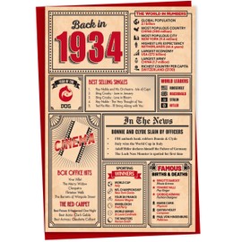 91st Birthday Card - Back in 1934 In This Year Card, Greeting Card for Men and Women, Birthday Cards for Women, Birthday Cards for Men, 91st Anniversary Card, 5x7