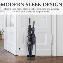 MyGift 20 Inch Tall Modern Round Matte Black Metal Freestanding Entryway Umbrella Rack or Cane Holder with Shelf for Small Umbrellas and Bottom Drip Catch