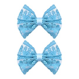 Cute Lace Hair Bows Clip Barrettes for Little Girls Princess Cosplay 2 Pcs Blue Floral Flower Hair Pin Clip With Satin Ribbon School Bowknot Hairclip Hair Accessories for Birthday Christmas Party
