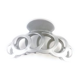 Silver hair clip plastic 3 5/8 inches long big barrette claw clamp circle chain link matte silver