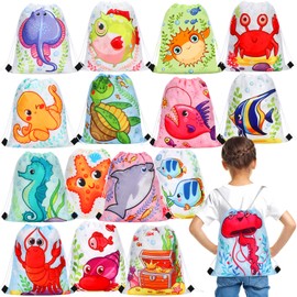 32 Pcs Sea Life Gift Drawstring Bags Marine Themed Party Treat Bags Reusable Ocean Animal Themed Goodie Candy Bags Under the Sea Party Supplies Party Decorations Backpack for Kids Girls Birthday Party