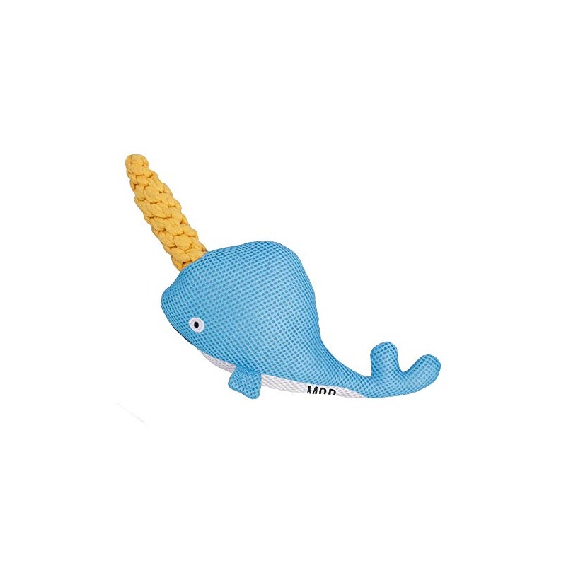M.O.P Nancy the Narwhal Plush Rope Squeaky Pet Dog Toy,Blue