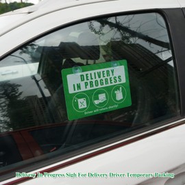 Motain Delivery In Progress Sigh For Delivery Driver Temporary Parking, 2 Pack 6 * 9" PVC Panel Sign With Suction Cup (Green)