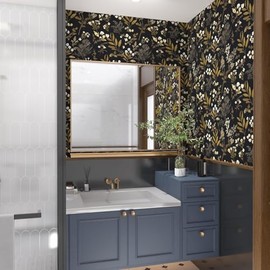 Laatse Leaf Wallpaper Peel and Stick Dark Floral Wallpaper 17.5in x 197in Vintage Leaf Contact Paper Vinyl Waterproof Self Adhesive Boho Botanical Wall Paper for Bedroom Cabinet Décor