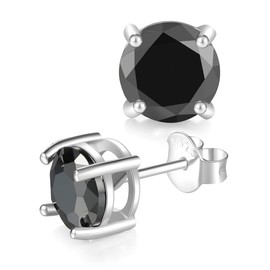 Solitaire Round Black Onyx 925 Sterling Silver Stud Earrings Platinum Plated Fine Jewelry for Men Women 8mm