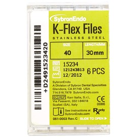 SybronEndo 15234 Endo Hand K-Flex File, 0.02mm Taper, 30mm Length, Stainless Steel, 40 Tip Size, Black, Pack of 6