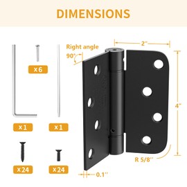 Luxbaro 3 Pack Self Closing Door Hinges 4 Inch, Matte Black Spring Loaded Hinges with Square & 5/8" Radius Corners, Adjustable Tension for Garage, Front Door, for Left and Right Hand Door, UL Listed
