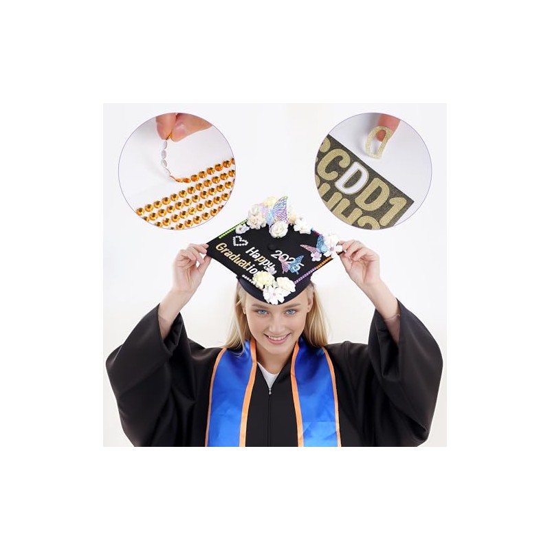 42 Pcs Graduation Hat Decorations Kit Includes 20Pcs Purple Decorative