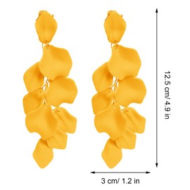 Rbenxia 1 Pair of Long Acrylic Rose Petal Dangle Earrings Rose Flower Earrings Drop Statement Layered Floral Petal Earrings for Women and Girls (Yellow)