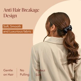 Silvr Bear Luxury Satin Scrunchies, 6 pack Black, Soft, Large Scrunchies for Women and Girls, Anti Hair Breakage Hair Ties for Thick & Curly Hair