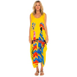 SHU-SHI - Women's Summer Dress - Ideal Casual Look for the Beach - Loose Design - Oversize, Family Motif - Yellow