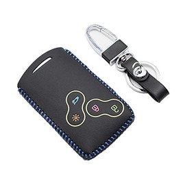 Happyit Car Genuine Leather Smart Key Cover Case for Renault Clio Scenic Megane Duster Sandero Captur Twingo koleos 4 buttons Remote Control (Blue line)