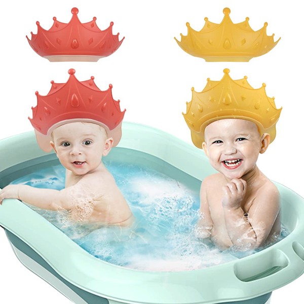 2PCS Baby Shower Cap for Kids, IKR Adjustable Baby Hair Washing Shield Toddler Visor Hat for Eyes and Ears Protection Shampoo Cap for 0-9 Years Old Children