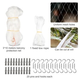 WideSmart 3x10m Pet Prime Cat Safety Net for Balcony Window,Transparent Protective Net for Cats Pet,Garden Netting,Cat and Bird Proof Garden Net Included Fastening Set