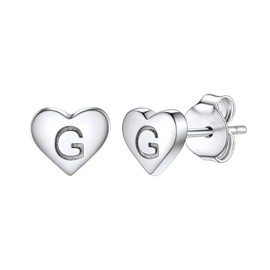Delicate S925 Silver Heart Pendant Earrings Gift 26 Letter Initial A-Z Stud Erarrings For Women Girls Mum Daughter Sisters Friends Lover Birthday Christmas Party Silver Jewellery (G)