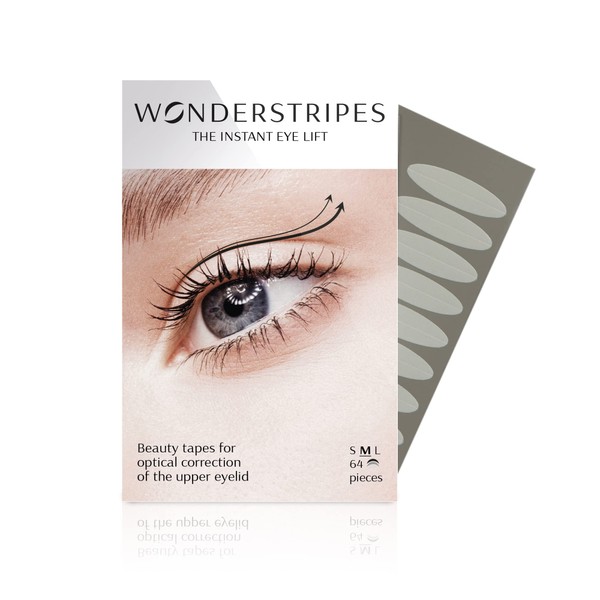 Wonderstripes Eye Lid Tape (Medium) | Eyelid Lifting Stripes for Hooded Eyes | Invisible Silicone Tape for Droopy Eyes | Multiple Sizes for All Eye Shapes | Makeup Compliant, Easy To Apply