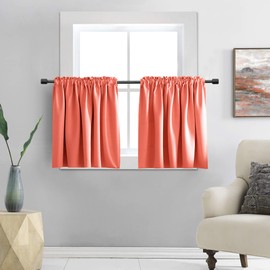 DONREN Room Darkening Half Curtains for Small Windows - Cabinet Curtain Tiers for Kitchen with Rod Pocket (Coral,30 x 30 Inch Length,2 Panels)