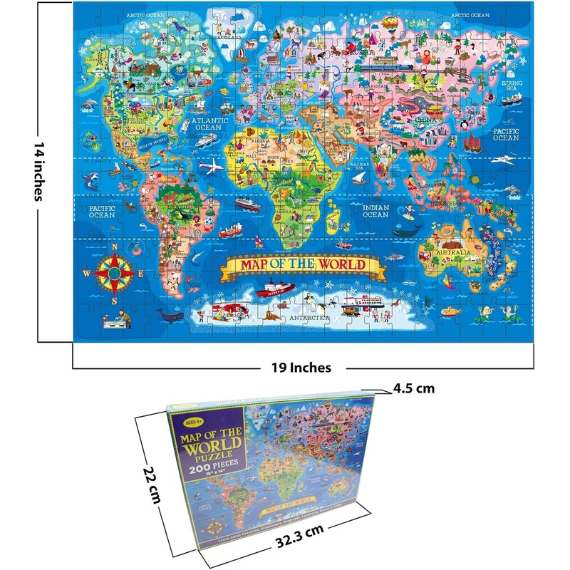 Educational & Learning World Map Jigsaw Puzzle, 200 Piece Geography