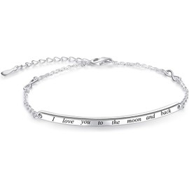 IOHUPCI Sterling Silver Bracelet Gift For Women Sister Mother Friends - Engraved Inspirational Charm Bracelets Adjustable Bangle Jewelry (I Love You To The Moon And Back).