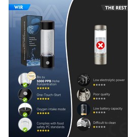 2025 Upgraded Hydrogen Water Bottle【8-Hour Hydrogen Lock】【6000+ PPB Viscosity】 100% Leak Proof Hydrogen Water Bottle- PEM/SPE Technology Hydrogen Water Bottle Black 0