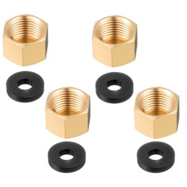4pcs Brass Pipe Caps, Brass 3/8 Inch NPT Threaded with Rubber Washers Hex Threaded Head Cap NPT Female Pipe Plug Hex Compression End Plumbing Fittings for Water Line