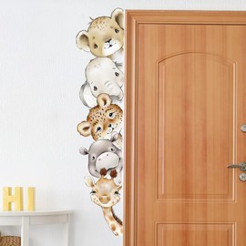 Watercolor Jungle Animal Wall Decals Forest Animal Wall Sticker Elephant Lion Monkey Wall Decals for Kids Baby Nursery Playroom Bedroom Classroom Kindergarten Wall Decor