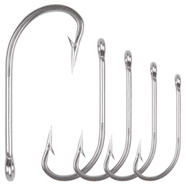Shaddock 34007 O'Shaughnessy Forged Stainless Steel Saltwater Fishing Hooks, Extra Strong for Saltwater / Freshwater, Size 1/0-10/0, Pack of 50