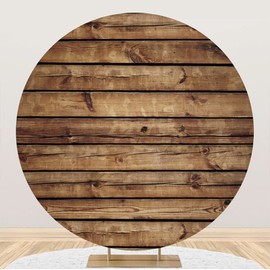 Leowefowa Rustic Wooden Board Round Backdrop 7.2ft(2.2m) Polyester Nostalgic Wood Plank Photography Background for Baby Shower Girl Boy Birthday Gender Reveal Party Bridal Shower Grad Prom Photo Props