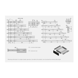 Ball Bearing Drawer Runners Slides H-35mm L- 500mm (1 Pair)